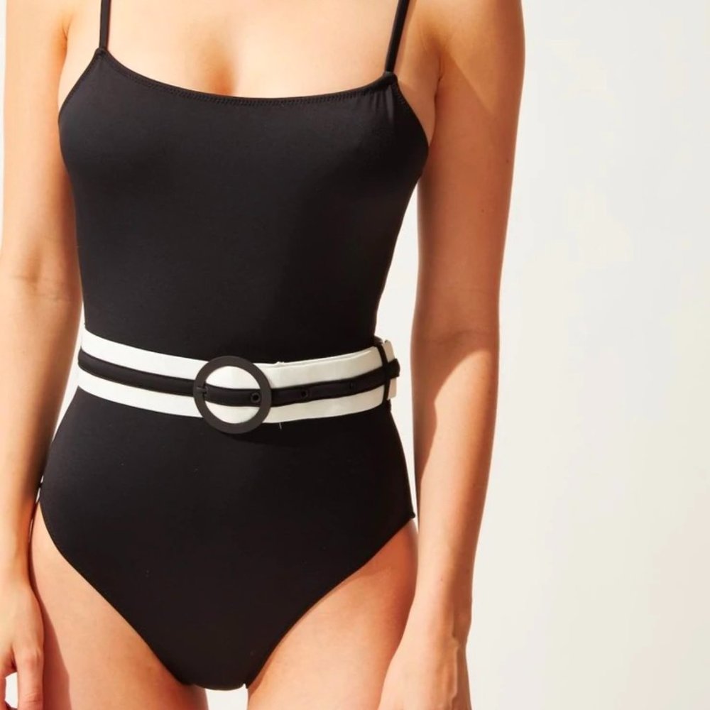 Solid & Striped The Nina Belt One Piece Swimsuit  BLACK NEW